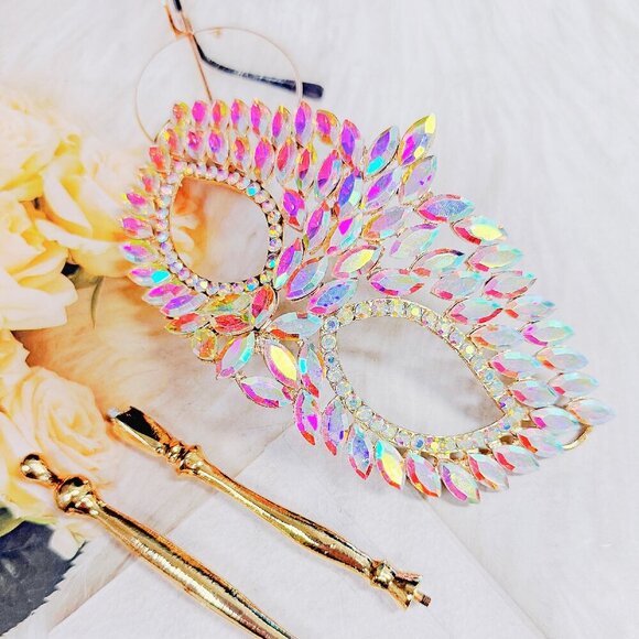Gold masquerade mask, Diamond Crystal Mask, Masquerade Wedding mask, Stick Mask main image 9